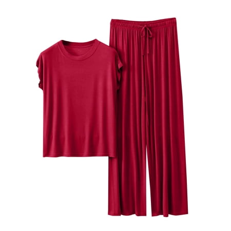NMMUED Pajamas for Women Set Lounge Sets for Women Short Sleeve Pajama Set for Women Loungewear Pj Sets for Woman Summer Pajamas for Women Set Wine XL