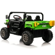Funride 4WD 24 Volt Ride on Toys with Remote Control, 2 Seater Power Car Wheels UTV Toys, Ride on Truck Car w/ Electric Dump Bed, Shovel, Bluetooth Music