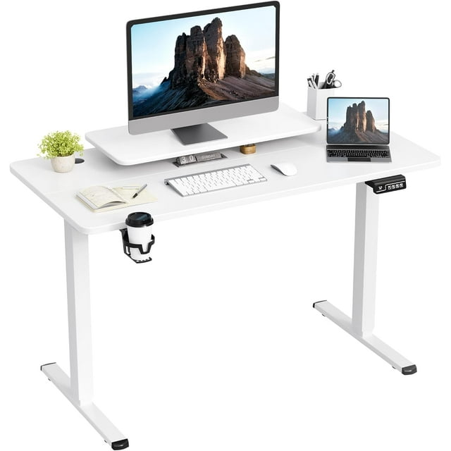 Homall Electric Standing Desk with Monitor Stand - 47 x 24 Inch Height Adjustable Home Office Computer Desk,White