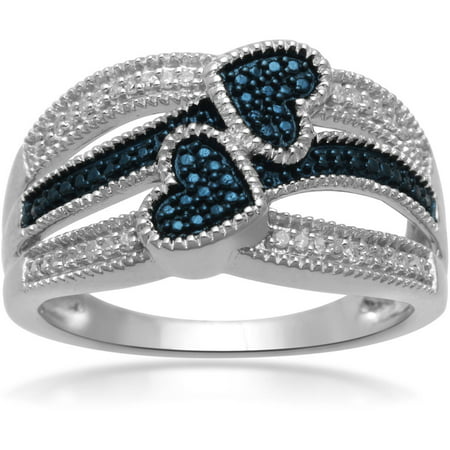 1/10 Carat T.W. White and Color-Enhanced Blue Diamond Sterling Silver Double-Heart Ring