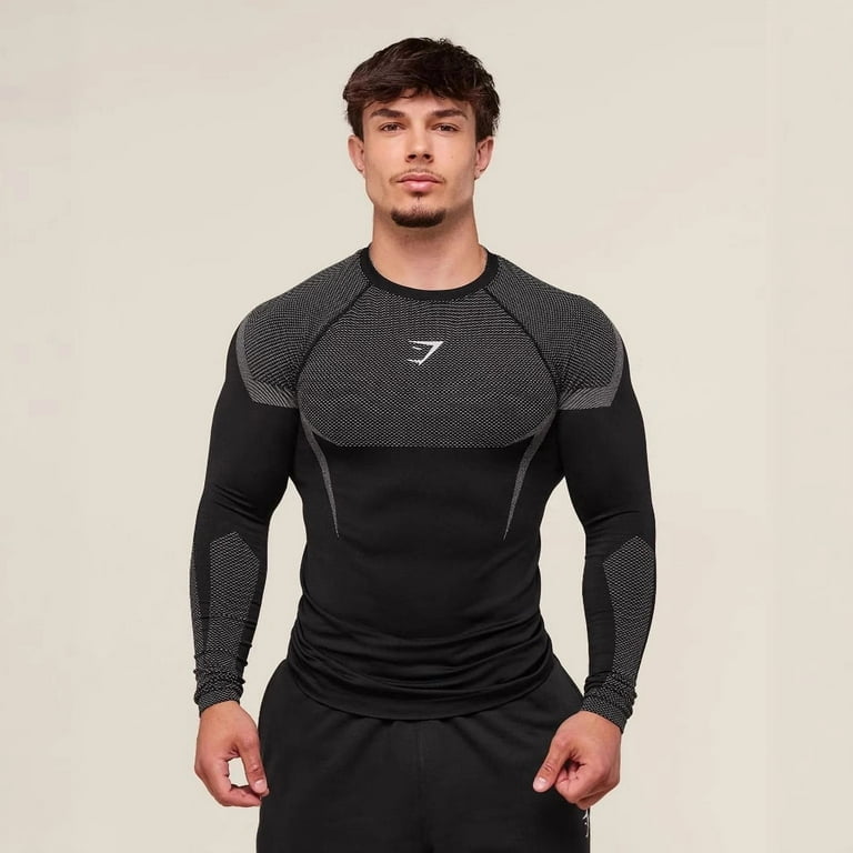 New GYMSHARK Compression Long Sleeve Shirts for Men Gym Tshirt
