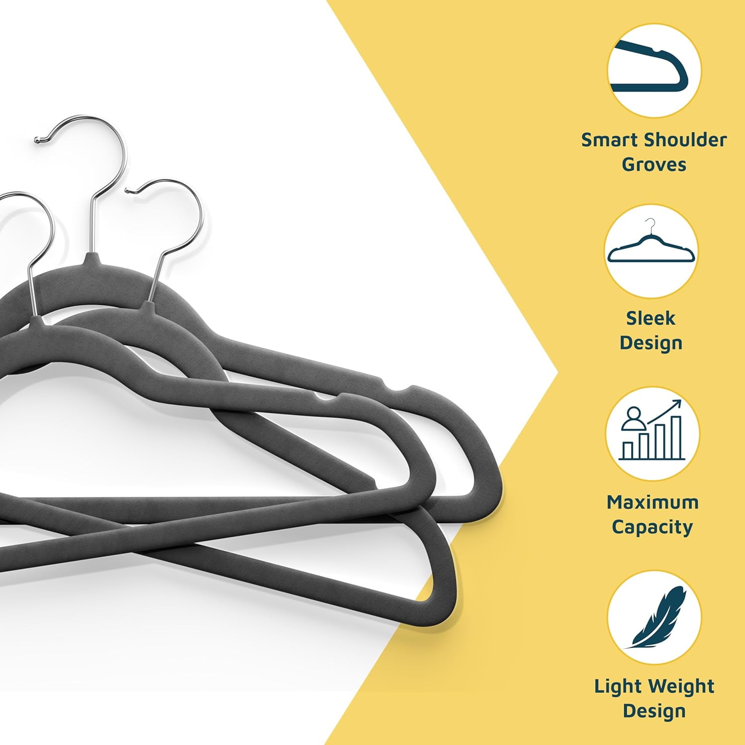 Lifemaster Velvet Clothes Hangers – With 360 Degree Swivel Hook and Non-Slip Shoulder Notch, Holds Up To 10 lbs, Heavy Duty Hanger Set, For Organizing Suit, Dress, Coat, and Clothes, Pack of 5, Gray