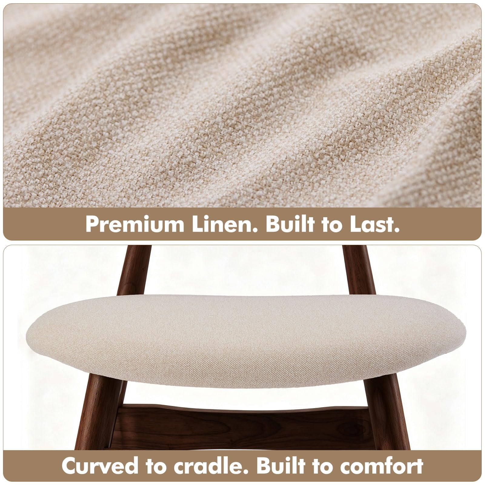 Upholstered Dining Chairs Set of 2, Lumbar-Ergonomic Backrest Chairs with Adjustable Foot Pads