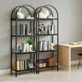 thumbnail image 2 of Modern Arched 4-Tier Bookshelf - Tall Freestanding Bookcase with Black Metal Frame, Large Black Wood Shelves, Space-Saving Open Display - Black Frame, Black Shelves, Four Layers, 2 of 7