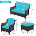 thumbnail image 4 of Costway 5PCS Patio Rattan Furniture Set Loveseat Sofa Ottoman Turquoise Cushion, 4 of 12