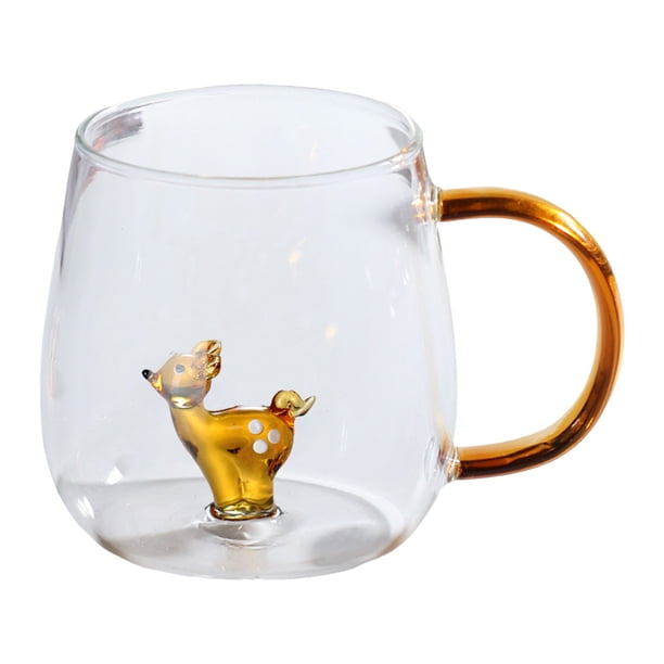 Taza de vidrio hecha a mano con forma de animal y planta, taza de agua, linda taza para café, leche y asa colorida.