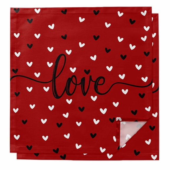 Valentines Cloth Napkins Washable Set of 2, Black White Love Heart Red Reusable Dinner Table Napkins Cloth Bulk for Weddings Kitchen Restaurants Hotel Events Parties 20 x 20 Inch