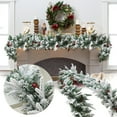 thumbnail image 2 of Artificial Snowy Cedar Garland 6.5ft with Pine Cones and Berries, Frosted Winter Greenery Garland for Christmas Mantle, Wedding, Holiday Party, and Table Centerpiece Decorations, 2 of 5