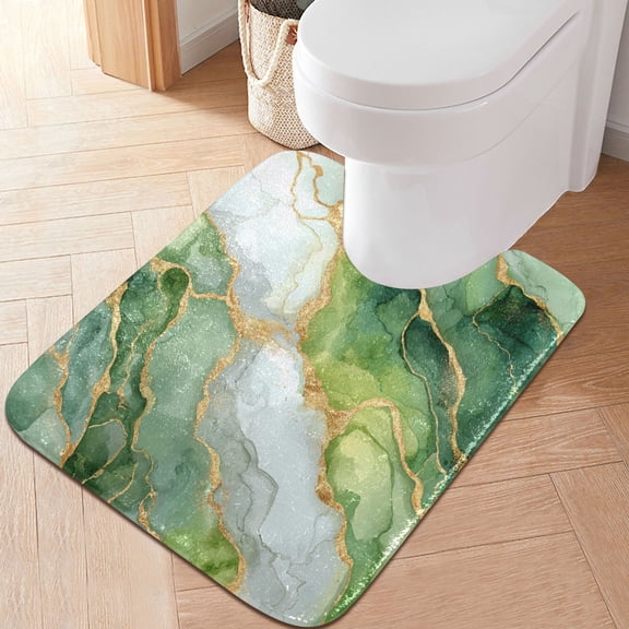 RMDQTR 20" × 24" U Shape Bathroom Rugs Plush Toilet Base Mat Soft Rugs Non Slip Absorbent Fresh Golden-green Marble
