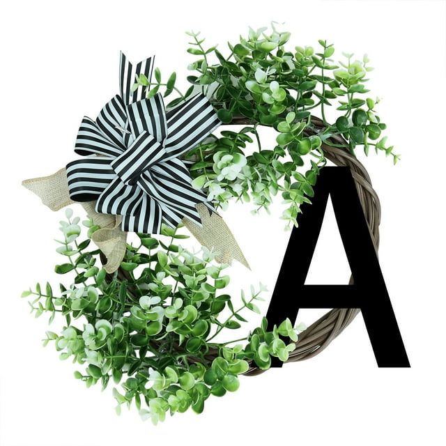 Wreath 1 Unique Last Name Year Round Front Door Wreath With Bow Welcome Sign Garland 26 Letter Farmhouse Wreath For Front Door Spring All Seasons Outside Hanger