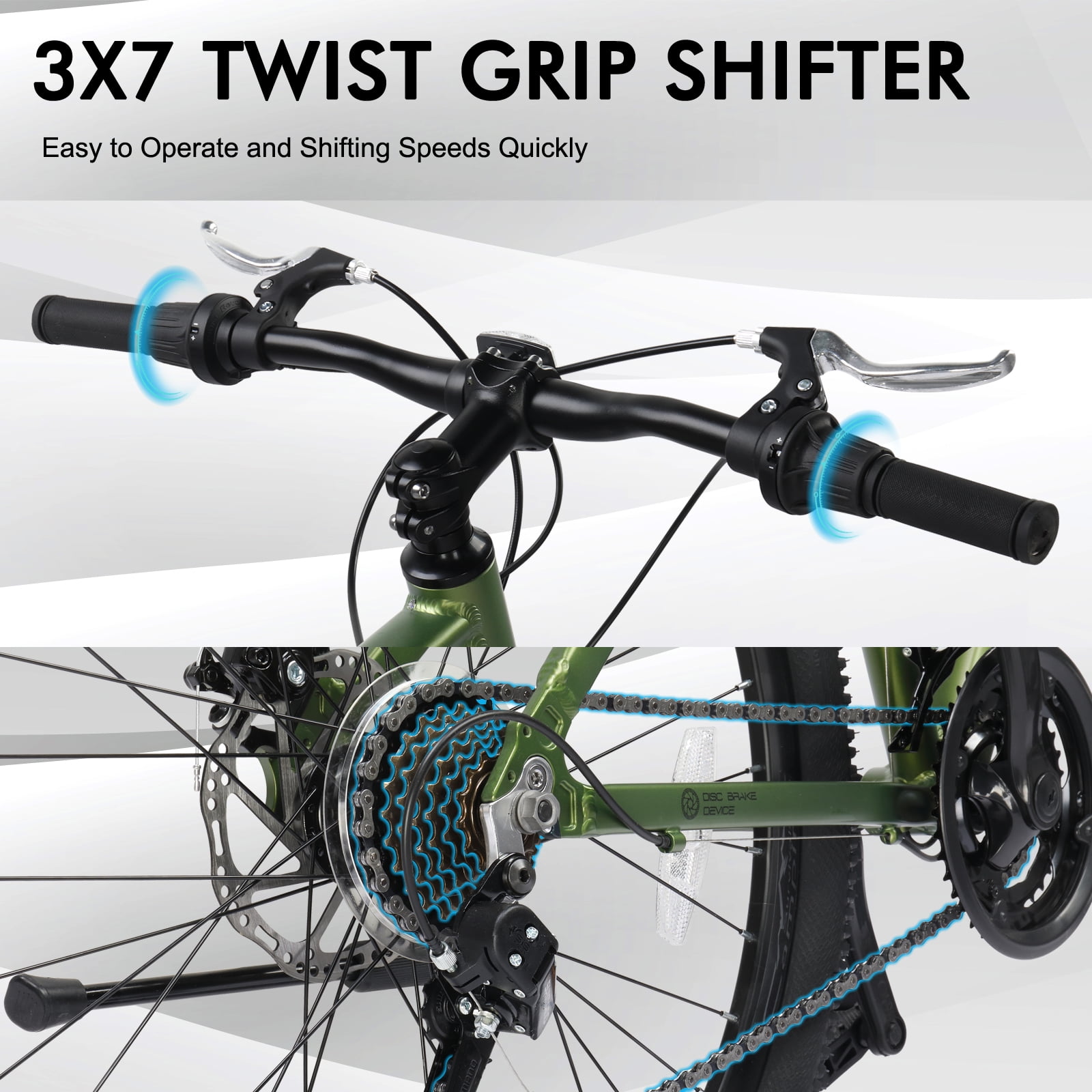 UBesGoo 26in Mountain Bike for Adults, Aluminum Frame Lightweight 21 Speeds Men/Women Bike with Dual Disc Brake, Twist Shifters, Green