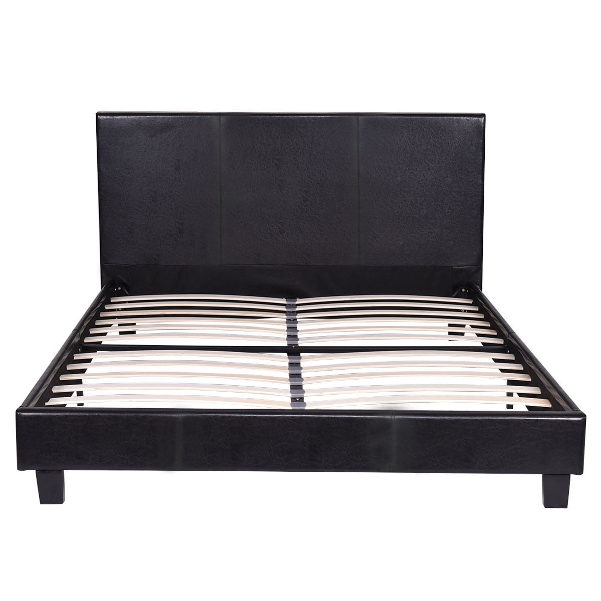 Costway Faux Leather Platform Bed Queen Size Wooden Slat Upholstered Costway Faux Leather Platform Bed Queen Size Wooden Slat Upholstered Headboard Black