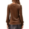 thumbnail image 3 of INSPIRE CHIC Winter Velvet Blouse for Women's Round Neck Puff Long Sleeve Casual Top S Dark Khaki, 3 of 6