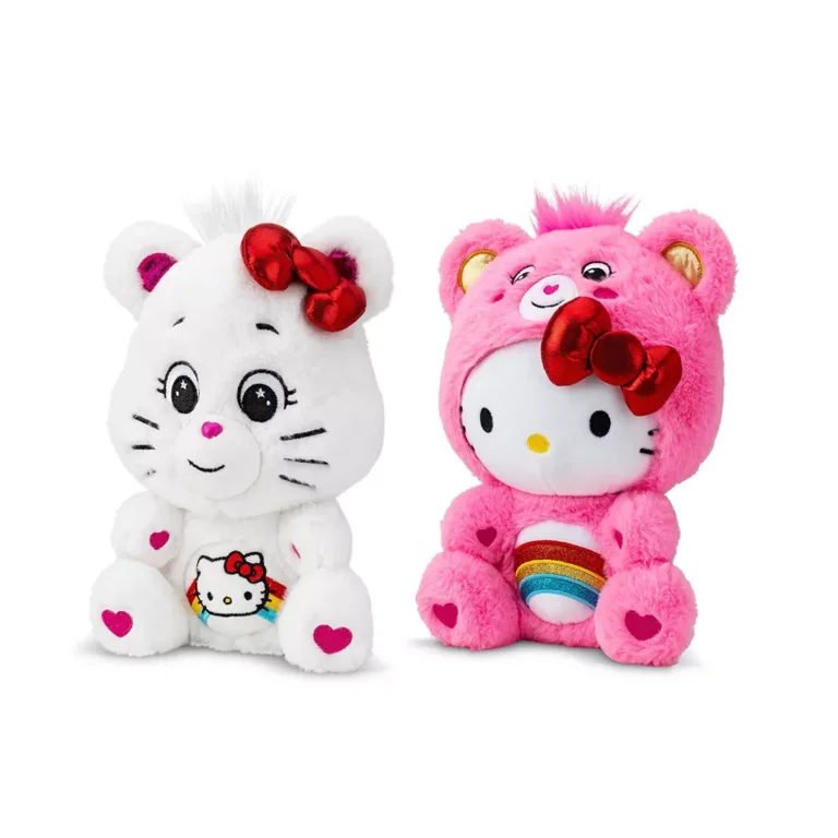 Hello Kitty Loves Cheer Bear 10" Collectible Care Bears Plush 2-Pack - Soft, Huggable Material!