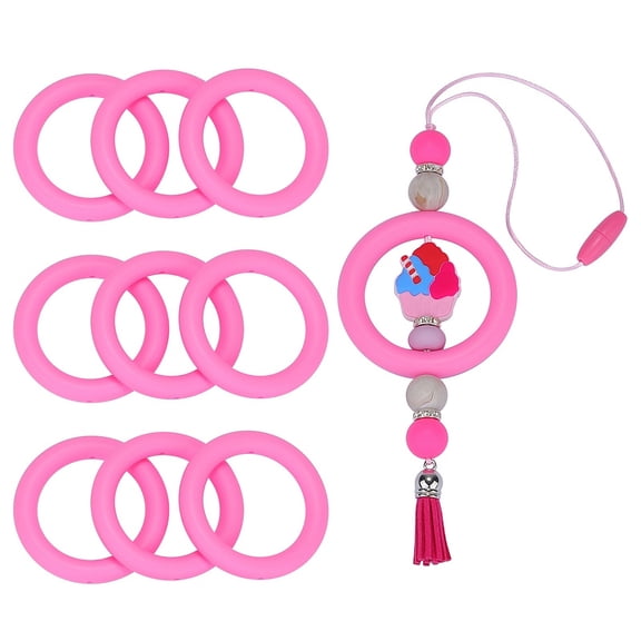 1Box 9Pcs Ring Food Grade Eco-Friendly Silicone Beads Chewing Beads For Teethers DIY Nursing s Making Hot Pink 65x9.5mm Hole: 3mm Inner Diameter: 44mm