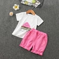 thumbnail image 2 of HCNTES Toddler Baby Summer Clothes Set Kid Outfits for Girls Short Sleeves T-Shirt Tops + Shorts Cute Outfits Set For 3-24 Months 2t 3t 4t 5t 6t 7t 8t 9t Kids School Activities, 4-5 Years, 2 of 4