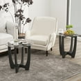 thumbnail image 2 of Gymax 2PCS 23.5'' Round End Table w/Glass Tabletop Cross-shaped Solid Rubber Wood Frame, 2 of 10