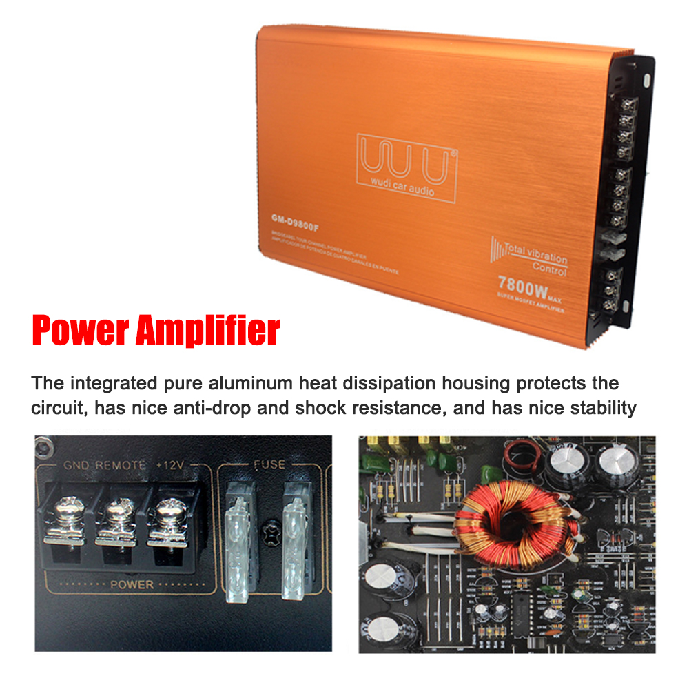 Eccomum 4-Channel Car Audio Amplifier 7800W HiFi Class-D Stereo Power Amplifier 4-Way High Power Amp. Aluminum Alloy - image 4 of 6