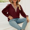 thumbnail image 4 of Scyoekwg Womens Long Sleeve Tops Dressy V-Neck Crochet Lace Trim Elegant Shirts Lightweight Loose Vintage Solid Color Fall Clothes Casual Pullover, 4 of 7