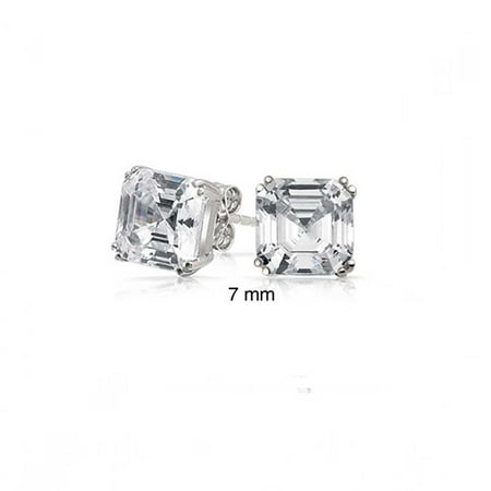 Asscher Stud Earrings 1.5CT Solitaire Square Asscher Cut CZ Prong Set Cubic Zirconia Stud Earrings For Women 925 Sterling Silver ()