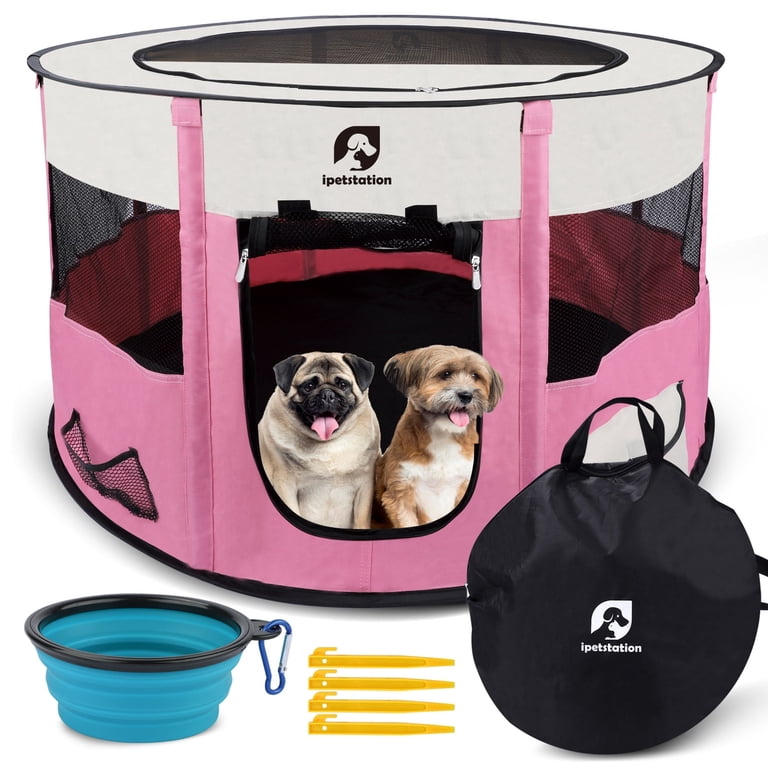 LAKWAR Foldable Dog Playpen, 44" Diameter, Pink photo 1