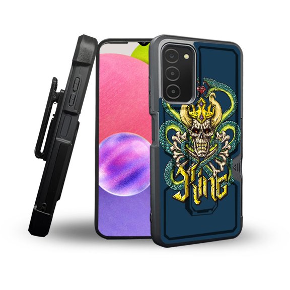 ANJ  Rugged Shockproof Holster Case Card Slot Kickstand   Tempered Glass Cover for Samsung Galaxy A03s - Snake Skull