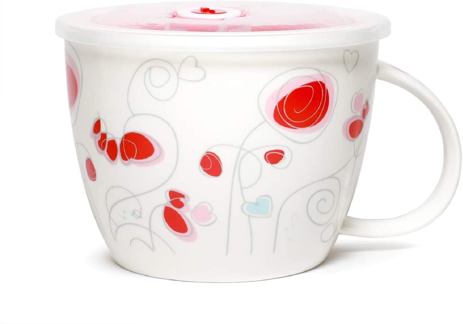 Microwavable Ceramic Noodle Bowl with Handle and Seal Fine Porcelain