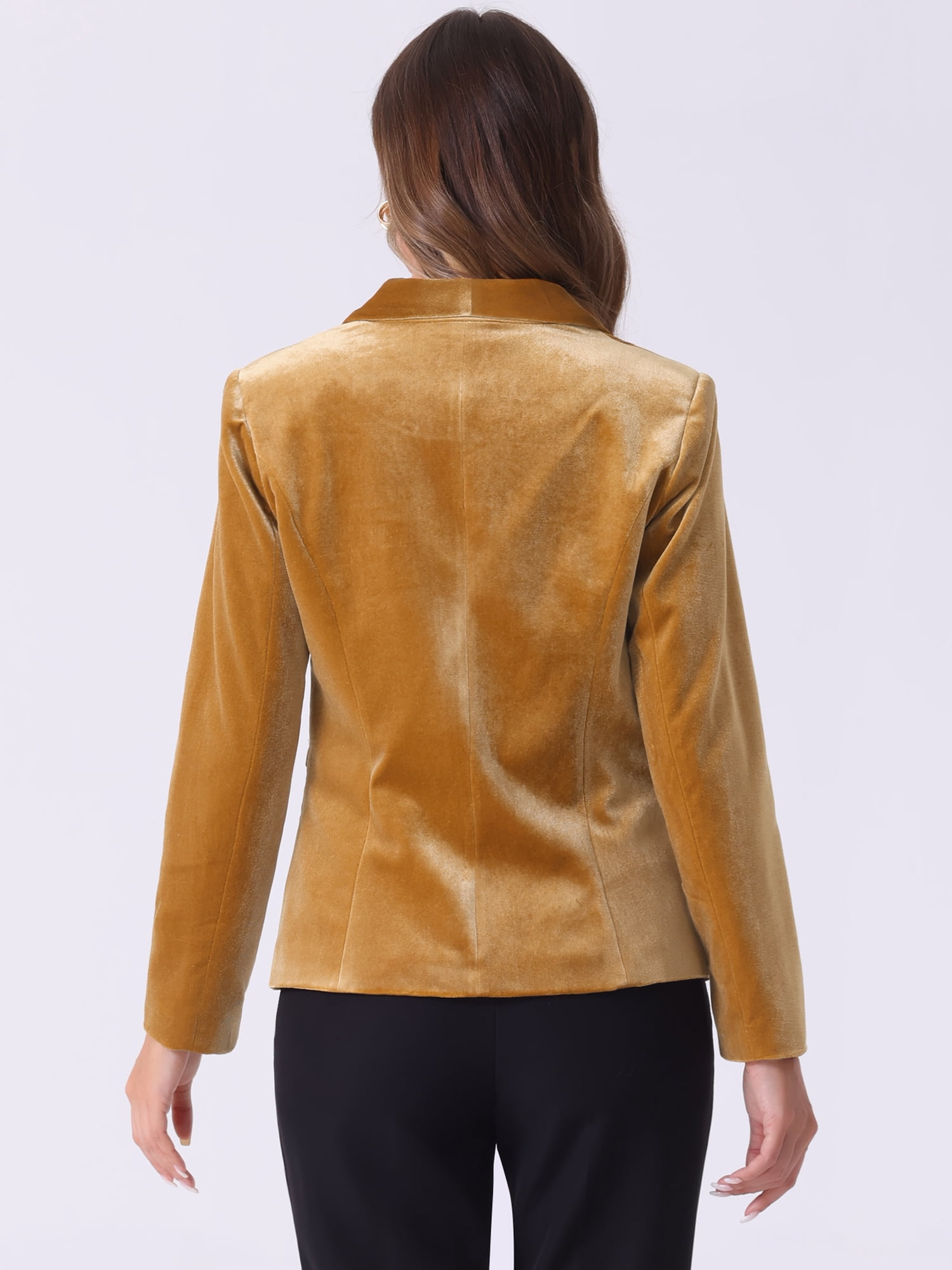 DARING DIVA Women's Velvet Office Coat Solid Shawl Collar Blazer S Dark Yellow