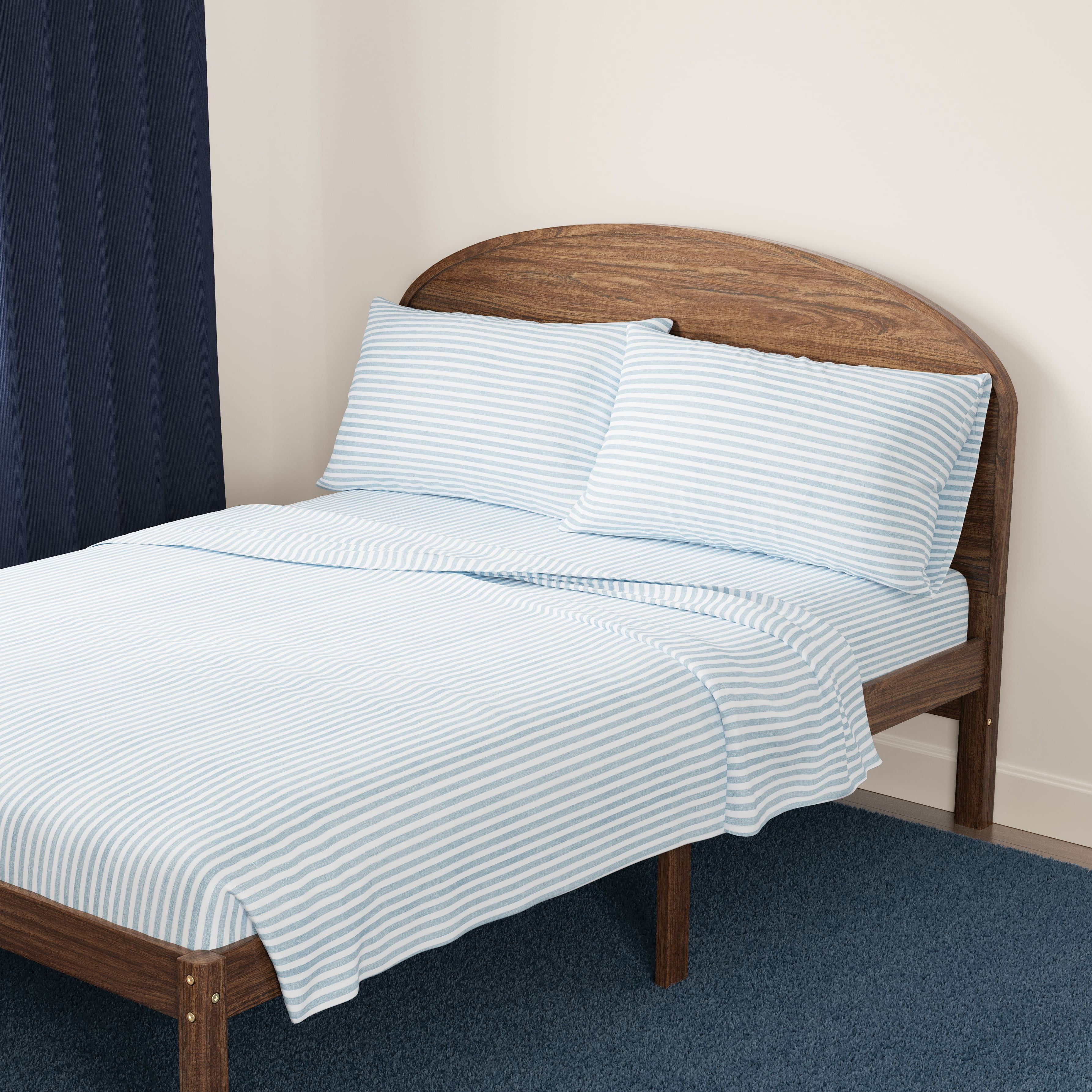 Mainstays Kids Microfiber Bed Sheet Set, Full, Aqua Stripe, 4 Pieces