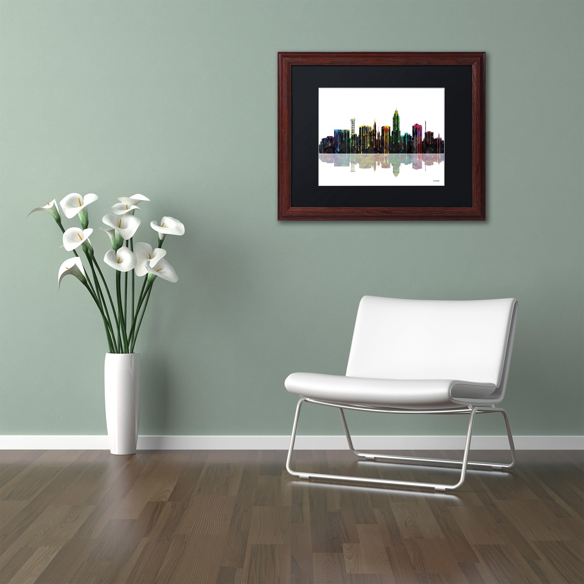 Trademark Fine Art "Lincoln Nebraska Skyline" Canvas Art by Marlene Watson Black Mat, Wood Frame