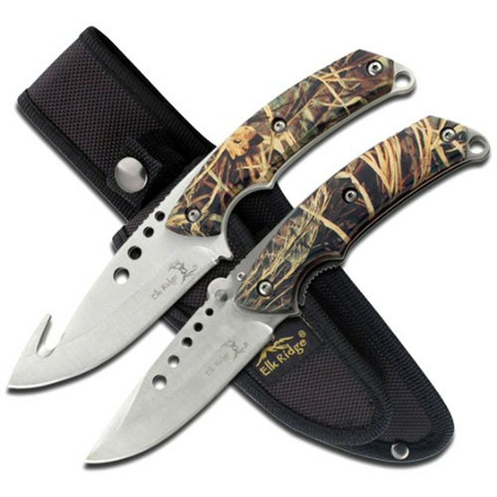 Elk Ridge Outdoors Hunting Knife Set 2 PC Fixed Blade and Folding
