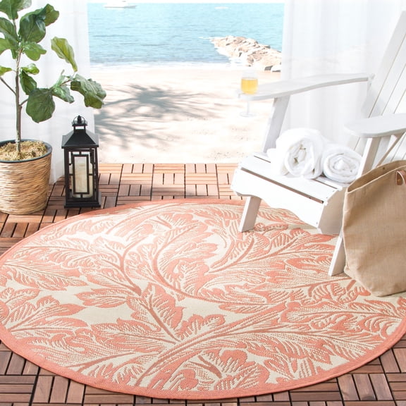 Safavieh Courtyard Connie Floral Indoor/Outdoor Area Rug, Natural/Terracotta, 6'7" x 6'7" Round