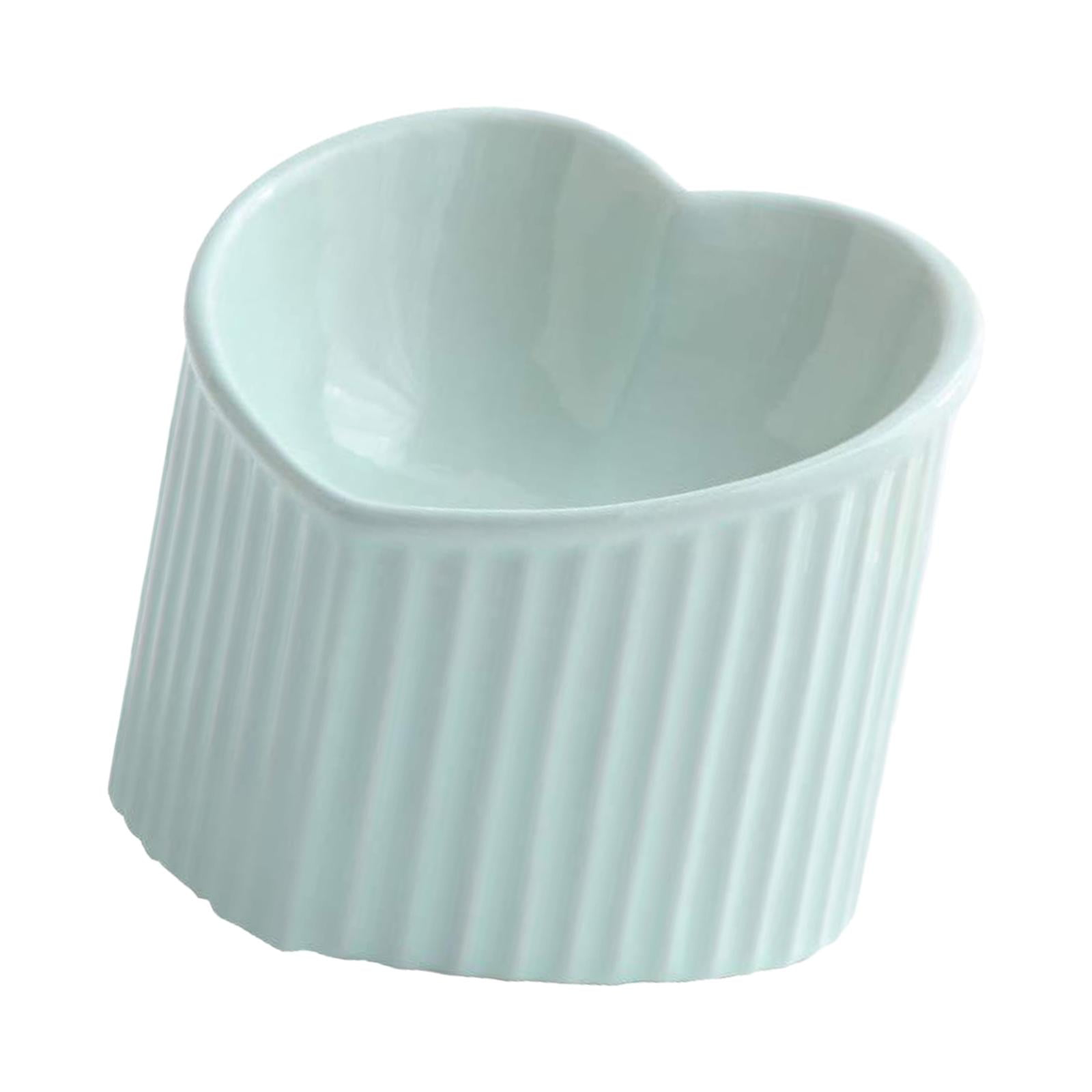Ceramic Tilted Elevated Cat Bowl Heart Shape Porcelain Easily Wash Food Green