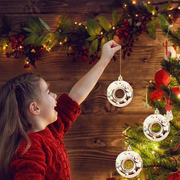 Adorno navideño de dona | Estrella de plástico con diseño de dona y pan dulce | Pack de 4 adornos navideños para decoración festiva