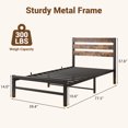 thumbnail image 7 of PAPROOS Twin Bed Frame, Heavy Duty Platform Bed with Wooden Panel Headboard, Metal Twin Bed with Underbed Storage, Twin Size Metal Bed Frame, No Box Spring Needed, Rustic Brown, 7 of 7
