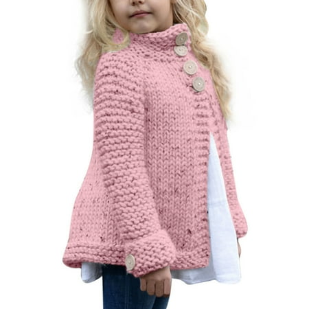 

BIZIZA Toddler Baby Jacket Solid Color Long Sleeve Knitted Crew Neck Open Front Button for 1-8Y Chlid Tops Pink 150