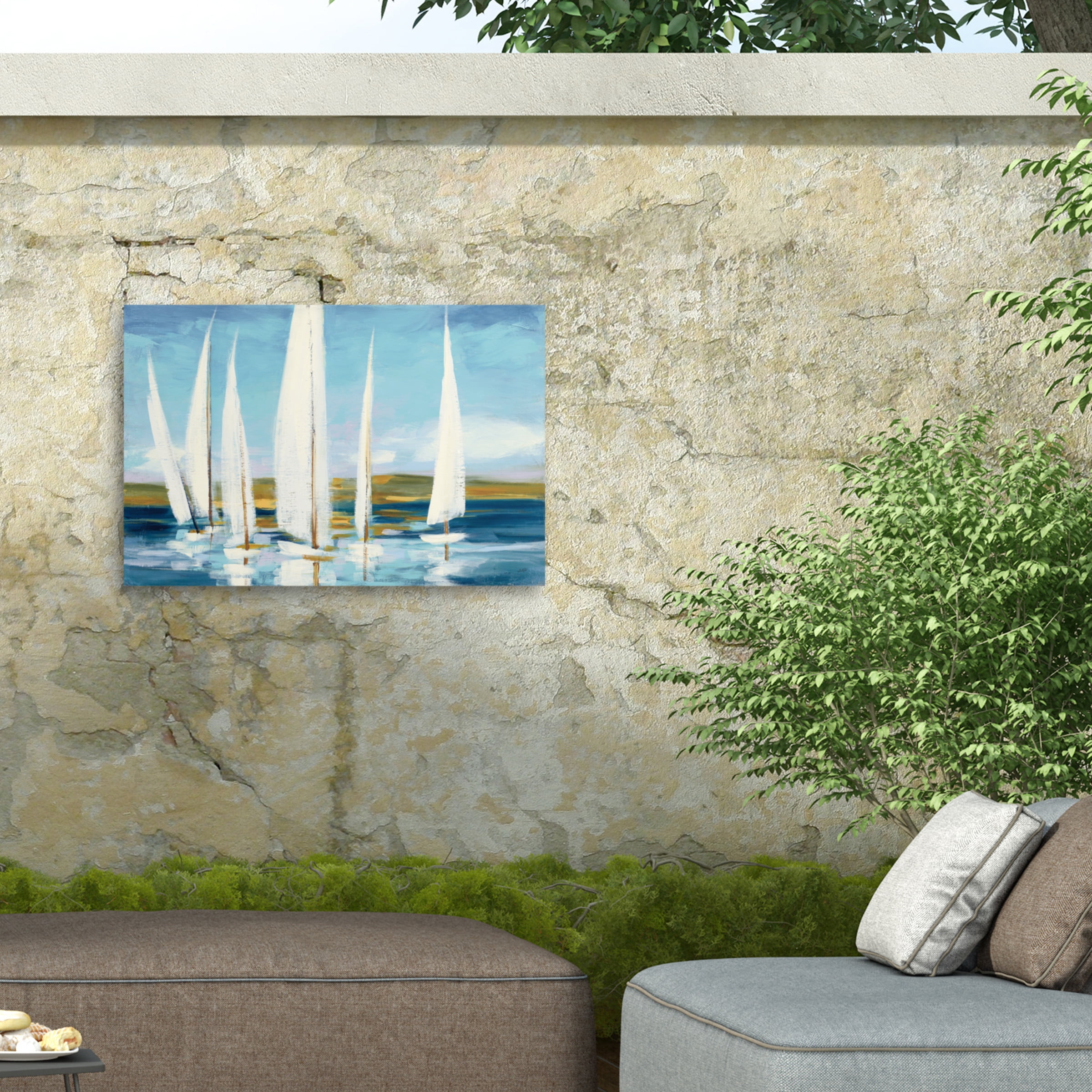 Julia Purinton 'Sails On Horizon' Outdoor Canvas 16x16