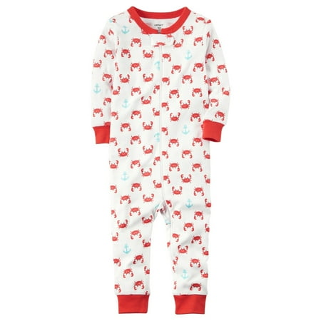 Carters Baby Clothing Outfit Boys 1-Piece Snug Fit Cotton Footless PJs Crab Print White
