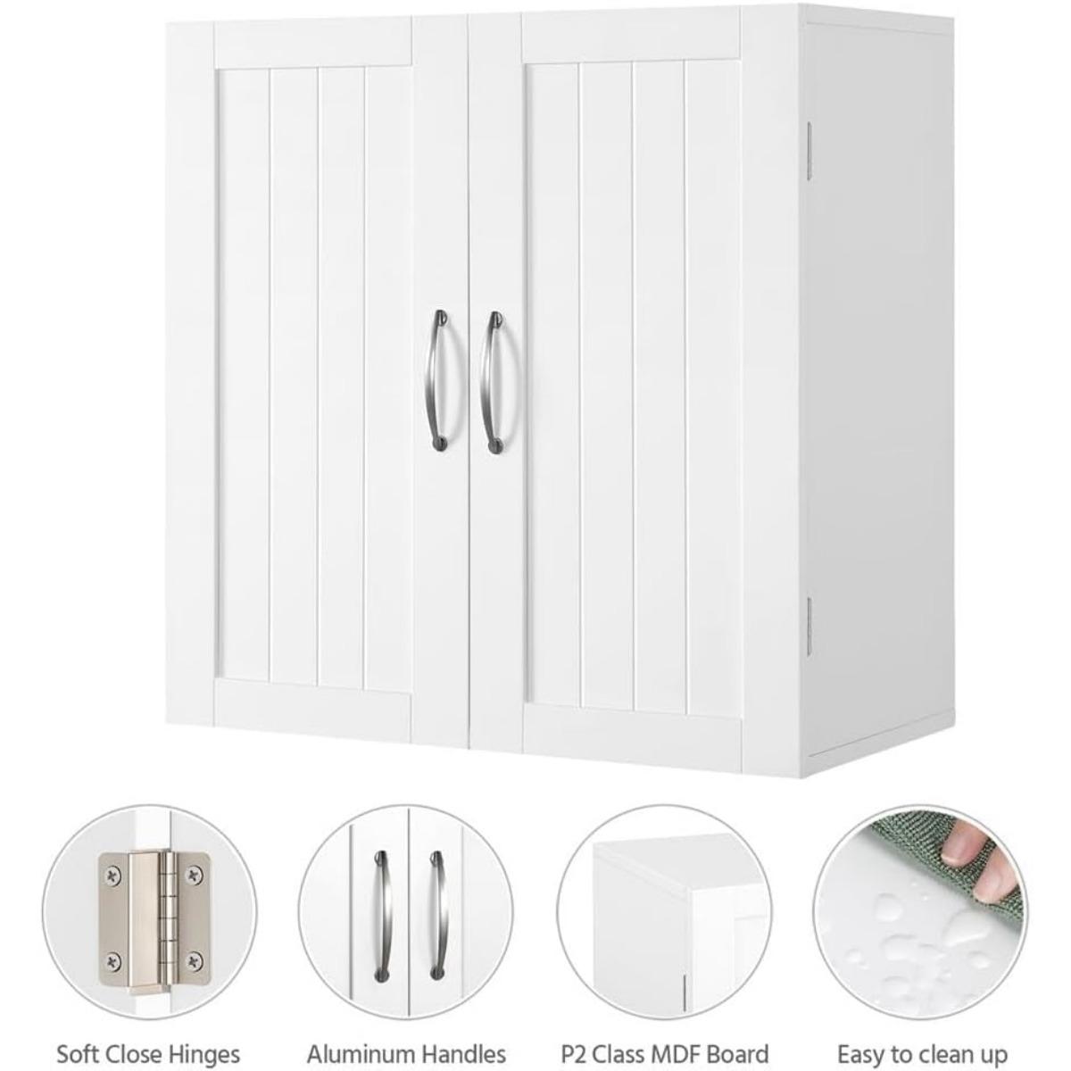 Bathroom Wall Cabinet, Kitchen Storage Cupboard Cabinet with 2 Doors, Wall Mount Storage Cabinet for Bathroom, Kitchen, Living Room, White