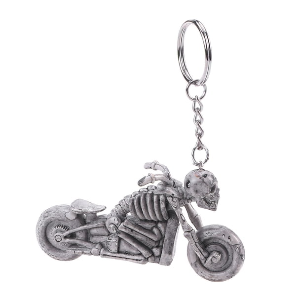 Moda motocicleta cráneo esqueleto llavero goma Keyring Keys Holder bolso decoraciones colgante colgante (Big Moto)