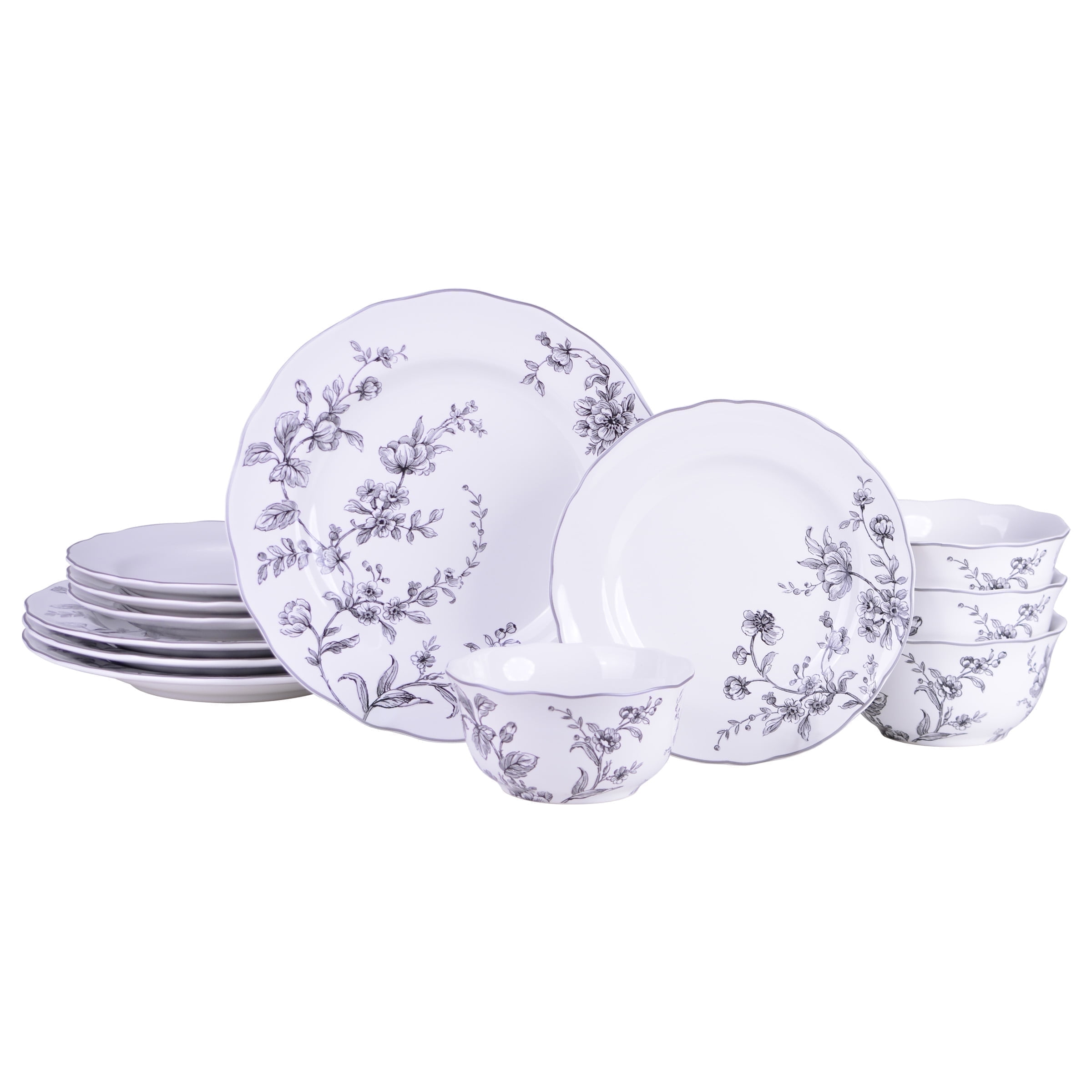 222 Fifth Bellamy Black Porcelain 12-Piece Dinnerware Set, Service for 4