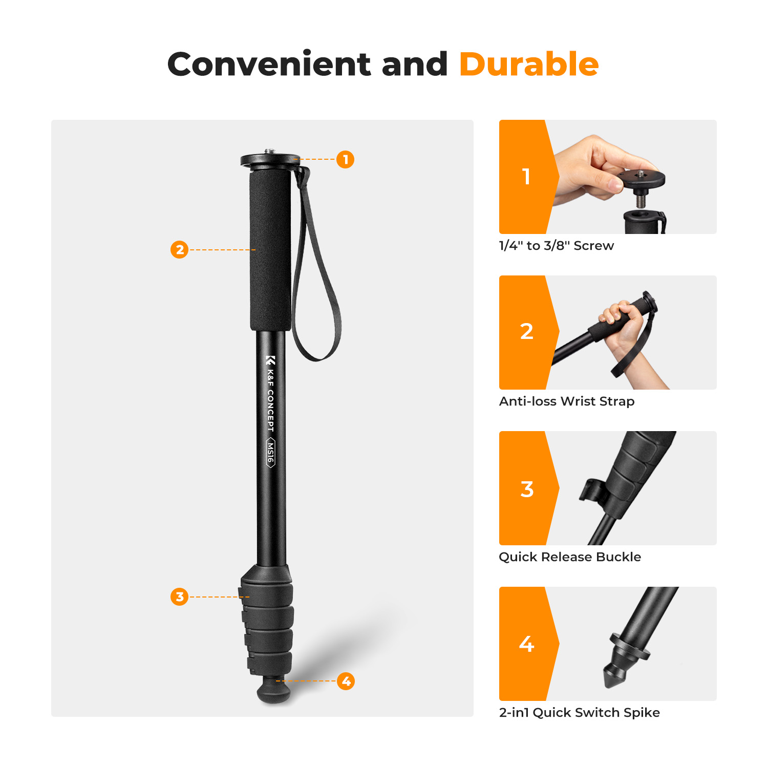 K&F CONCEPT Portable Aluminum 63” Camera Tripod Monopod for Cellphones Video Recording, 22lb/10Kg Load Compact Travel Tripod with 1/4" and 3/8" Dual Screw for DSLR Cameras