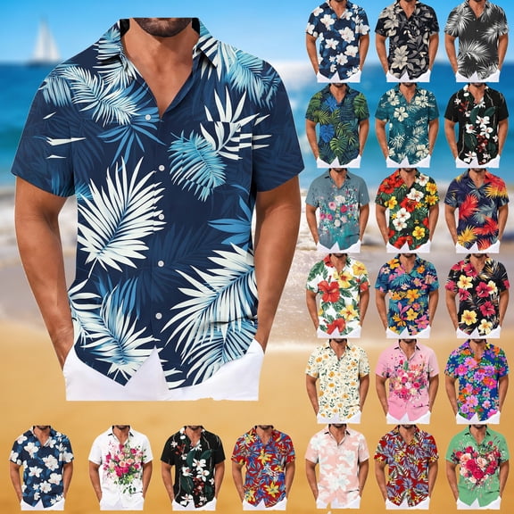 Pvkarhg Men's Hawaiian Short Sleeve Button Down Shirts Loose Casual Tropical Floral Print Shirt Big and Tall Summer Beach Vacation Shirt Multicolor 4XL