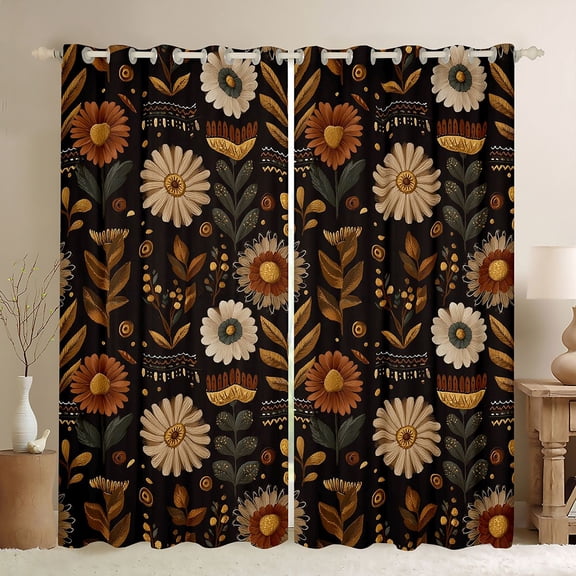 Castle Fairy Groovy Flowers Boy Girl Black Out Curtains,Vintage Aesthetic Curtains Pack of 2 (42x63 Each),Chic Floral Blossoms Bedroom Curtains,Microfiber Bedroom Decor