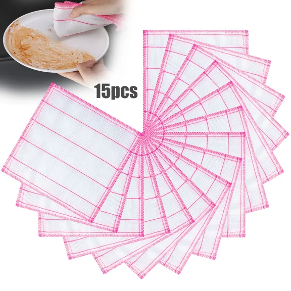 15Pcs Kitchen Dishcloths Cotton Absorbent Dish Towels Wash Cleaning Cloths Rags