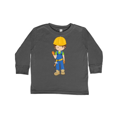 

Inktastic Construction Worker Brown Hair Boy With Hammer Gift Toddler Boy Girl Long Sleeve T-Shirt