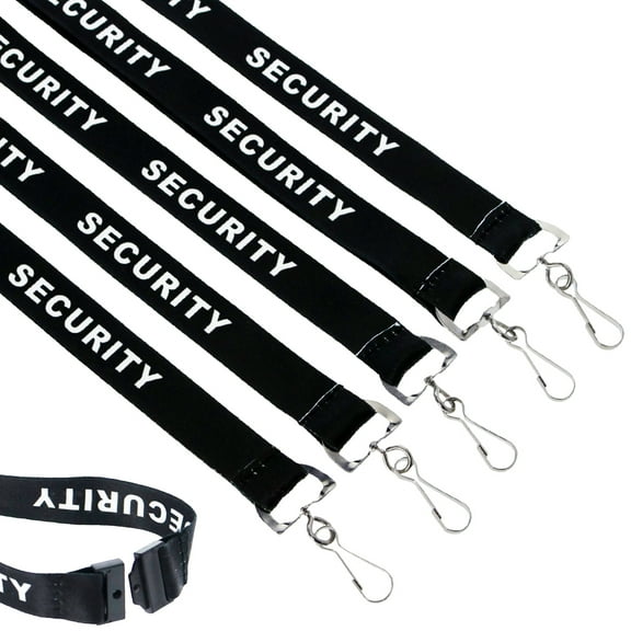 5 Pack - Security Lanyard with Breakaway Clasp & Metal Clip - Neck Strap Key & Badge Holder for Officer, Guard, Bouncer & More by Specialist ID (Black)