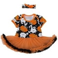 thumbnail image 4 of Stylesilove Infant Baby Girls Pumpkin Short Sleeve Cotton Romper Dress and Headband 2pcs Halloween Outfit, 4 of 13