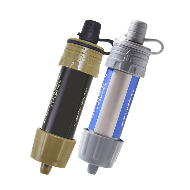 Graflsoa Dual-Pack K8625 Portable Water Filter Straw for Outdoor Adventures, Army Green & Grey, Compact & Lightweight Design for Camping, Hiking, and Emergency Use