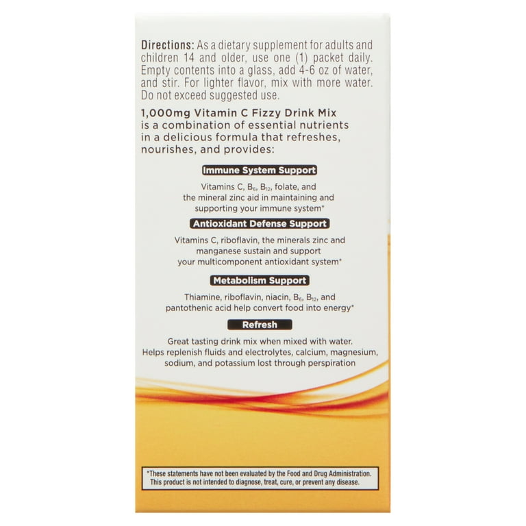 Equate 1000mg Vitamin C Powder Mix for Immune Support, Orange, 3.1 oz, 10 Count